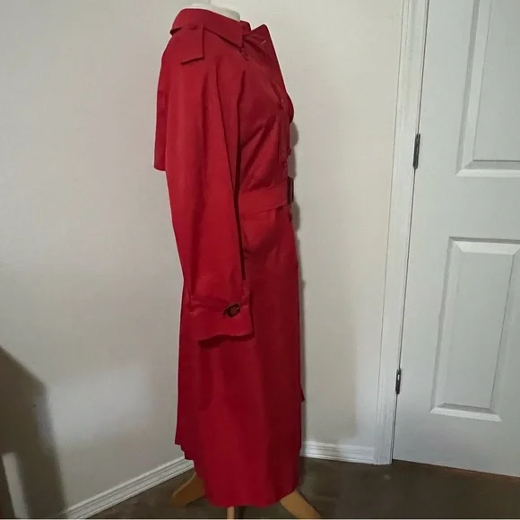 BURBERRYS' VINTAGE AUTHENTIC Red Trench Coat 10L Double Breasted Nova Check EUC - Picture 5 of 12